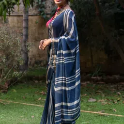 Suta Blue Cotton Printed Saree Without Blouse image 3