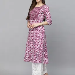 Stylum Purple Cotton Printed Straight Kurta image 3