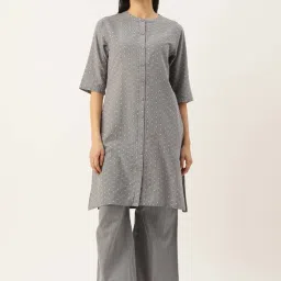 Clt.s Grey Cotton Striped Kurta Palazzo Set image 1