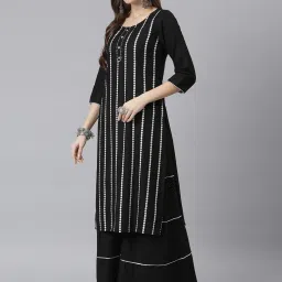 Stylum Black Striped Kurta Sharara Set With Dupatta image 3