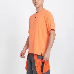 adidas Orange Regular Fit Train Icons 3 Bar Logo Sports T-Shirt image 3