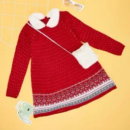 Pantaloons Junior Girls Poppy Red Printed Full Sleeves Sweaters & Cardigans-picture-29