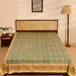 Fabindia Taamisra Teal Cotton Printed Single Bed Cover-image-91