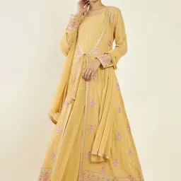 Soch Mustard Embroidered Kurta Pant Set With Dupatta-image-2