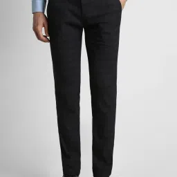 Peter England Black Slim Fit Checks Trousers image 1