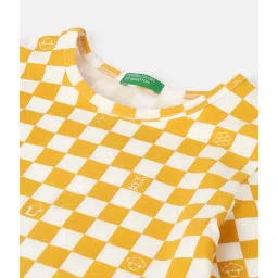 United Colors of Benetton Kids Girl's Regular Fit Round Neck Checked Tshirts image 3