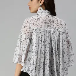 showoffff SHOWOFF Three-Quarter Sleeves Shirt Collar White Polka Dots Top image 3