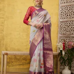 Silk Land Lavender Floral Print Saree With Blouse-picture-17