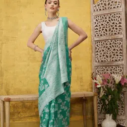 Silk Land Sage Green Floral Print Saree With Blouse-image-87