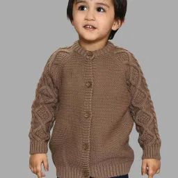MiArcus Unisex Brown Self Design Full Sleeves Cardigan image 1