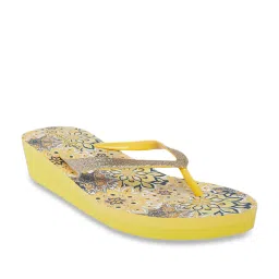 Forever Glam by Pantaloons Women's Yellow Wedge Flip Flops image 3