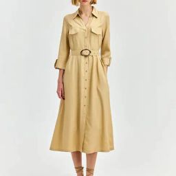 Cover Story Beige Solid A-Line Dress-picture-32