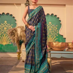 Elora Navy Blue Sigma Silk Printed Saree with Unstitched Blouse image 1