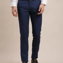 Turtle Blue Slim Fit Chequered Trousers-image-75