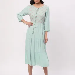 R&B Light Green Rayon A-Line Dress-picture-19