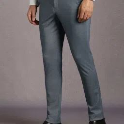 Louis Philippe Grey Slim Fit Texture Trousers image 3
