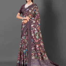 Saree Mall Brown Printed Sarees With Unstitched Blouse image 1