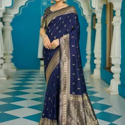 Saree Mall Navy Woven Sarees With Unstitched Blouse image 1