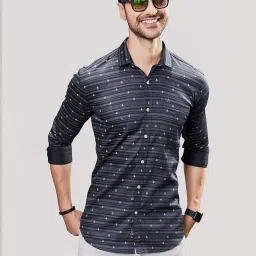 Almaty Blue Cotton Slim Fit Printed Shirt image 1