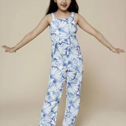 Piccolo Kids Blue Floral Regular Fit Jumpsuit image 1