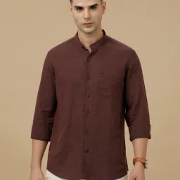 Linen Club Brown Linen Blend Slim fit casual shirts image 1