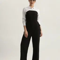 Elle Black Cotton Relaxed Fit Colour Block Jumpsuit image 1