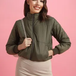 Forever 21 Olive Regular Fit Puffer Jacket image 1