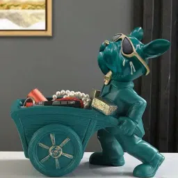 Smokey Cocktail Green Resin Bulldog Carrying Cart Sculpture-image-66