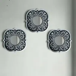 Art Street Black Plastic Vintage Vector Leaf Design Wall Mirror - Set of 3-picture-11