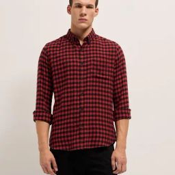 The Bear House Red Cotton Slim Fit Checked Shirt-picture-23