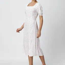 Van Heusen White Printed A-Line Dress image 3