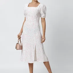 Van Heusen White Printed A-Line Dress image 4