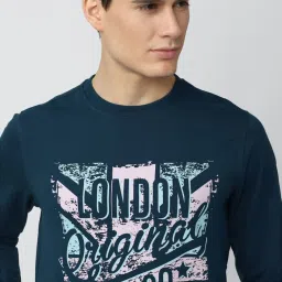 Peter England Navy Slim Fit Printed SweatShirt image 4