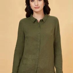 Annabelle by Pantaloons Forest Green Linen Shirt-picture-28