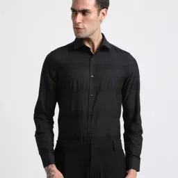 The Bear House Black Cotton Slim Fit Striped Shirt-picture-29