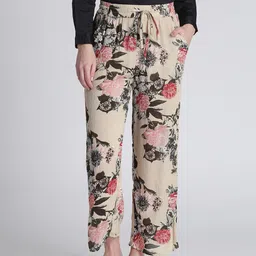 Splash Women Beige & Black Floral Print Parallel Trousers-picture-31