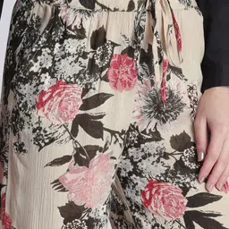 Splash Women Beige & Black Floral Print Parallel Trousers image 2