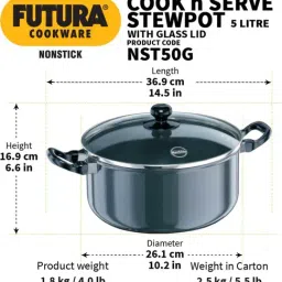 Hawkins Black & Transparent Hard Anodised 26.1 cm Non-Stick Stew Pot (5 L) - Set of 1 image 5