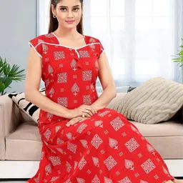 NIGHTY KING Floral Printed Short Sleeves Pure Cotton Maxi Nightdress-picture-41