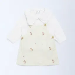 HOP Baby by Westside Beige Embroidered Cotton Pinafore with Top Set-image-73