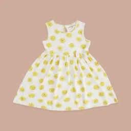 Pantaloons Junior White & Yellow Cotton Printed Dress-picture-21