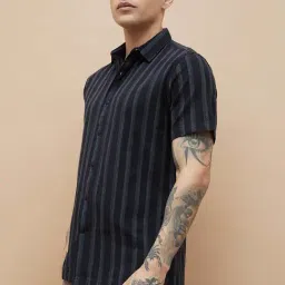 Forca By Lifestyle Black Cotton Smart Fit Striped Shirt image 3