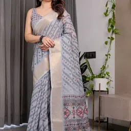 ALMAARI FASHION Ethnic Motifs Zari Pure Cotton Kanjeevaram Saree image 5