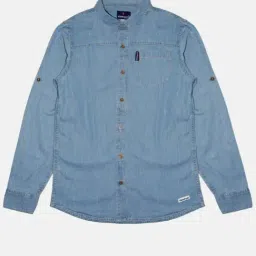 Kiddopanti Kids Light Blue Solid Full Sleeves Shirt-picture-26