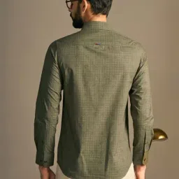 Jaypore Men Olive Green Block Print Straight Fit Shirt image 2