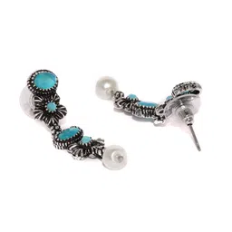 Fida Silver-Toned & Turquoise Blue Floral Designed Oxidised Jewellery Set image 4