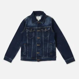 Pepe Jeans Boys Spread Collar Washed Self Design Cotton Casual Denim Jacket-picture-30