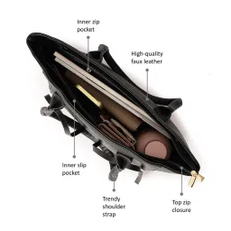 fastrack accessories Black Womens Tote Bag With Twisted Handles And Tassels image 3