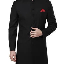 royal kurta Men's Viscose Blend Kneelong Solid Nehru Sherwani image 3