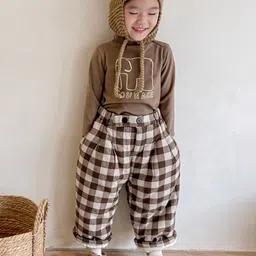 LULU & SKY Girls Checked High-Rise Trousers image 4